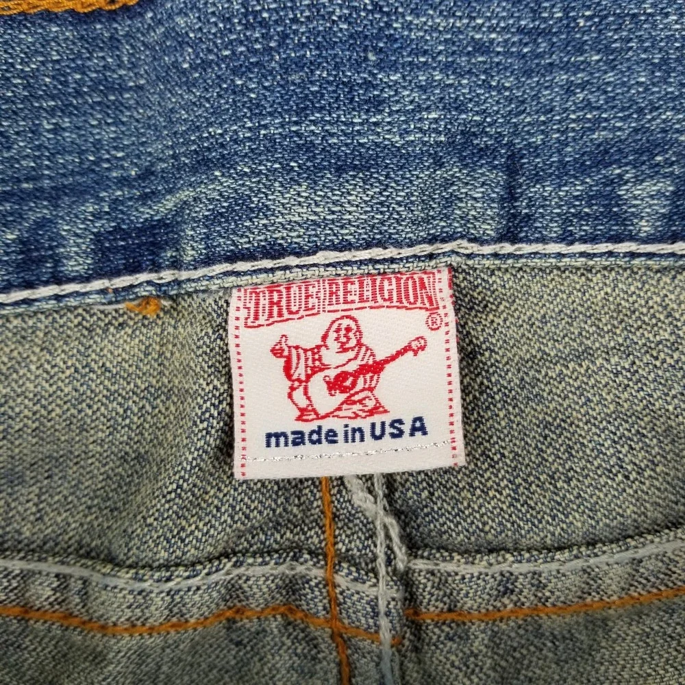 Vintage True Religion Jeans Joey Embroidered Dragon 38x33 Blue Denim Flare 90s